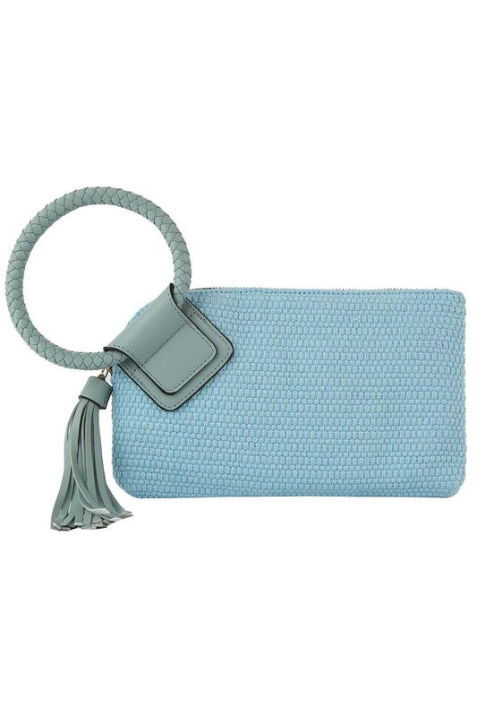 Canvas Cuff Handle Tassel Wristlet Clutch