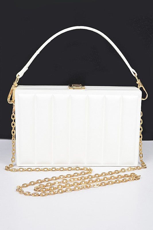 Embossed Box Top Handle Clutch Bag